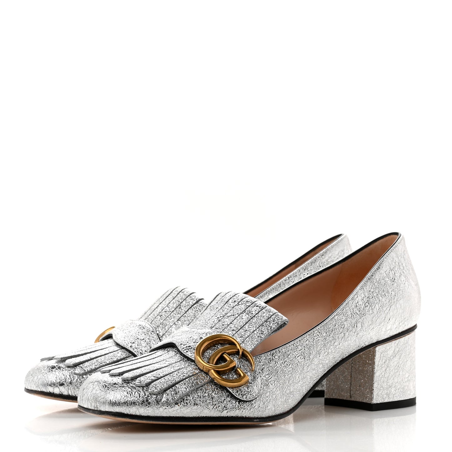 Galassia GG Marmont Fringe 50mm Loafer Pumps 40 Argento