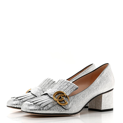 Gucci Galassia GG Marmont Fringe 50mm Loafer Pumps 40 Argento 3 of 9