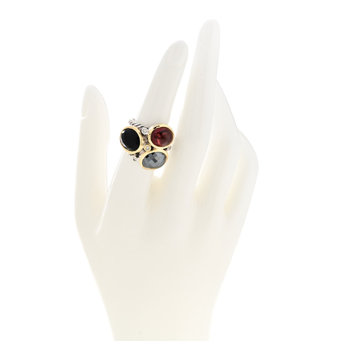 Sterling Silver Black Onyx Hematine Garnet Diamond Mosaic Ring 51 5.75