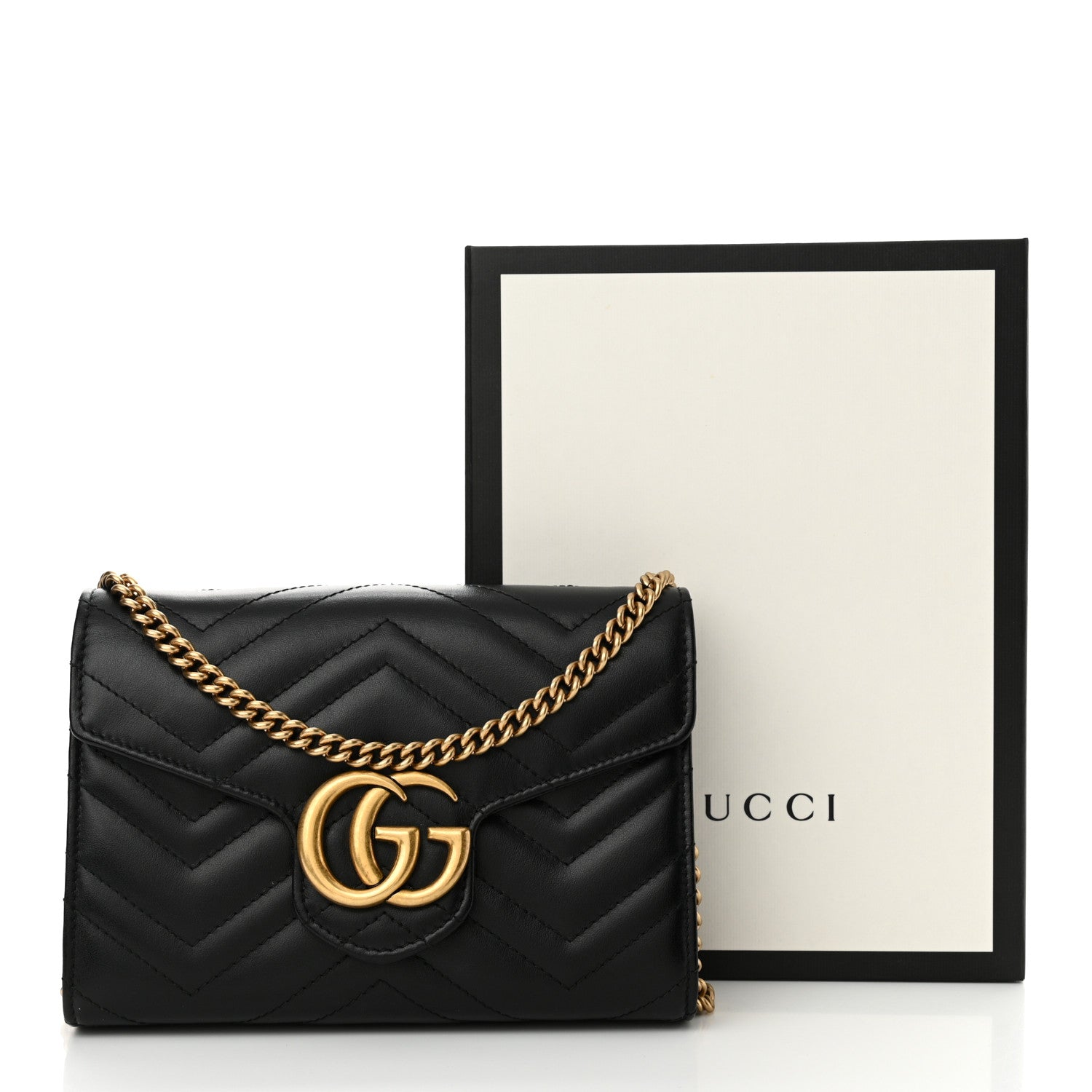 Gucci Calfskin Matelasse GG Marmont Chain Wallet Black 11 of 11