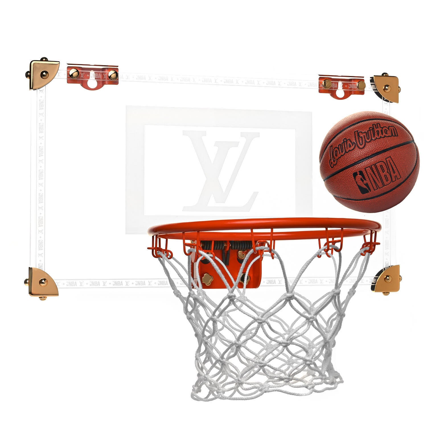 Louis Vuitton X NBA Plexiglass Monogram Basketball Hoop and Mini Basketball Transparent Gold Orange 2 of 8