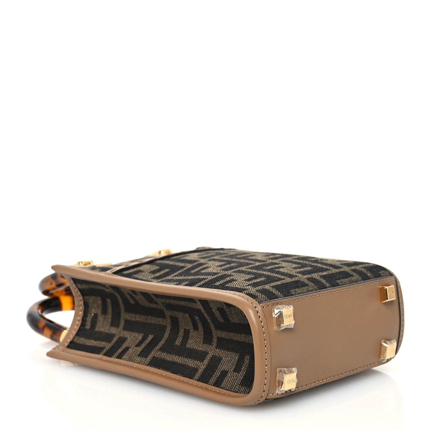 Fendi Fabric Jacquard Vitello King Plexiglass FF 1974 Mini Fendi Sunshine Shopper Tote Tobacco Moro Sand 4 of 11