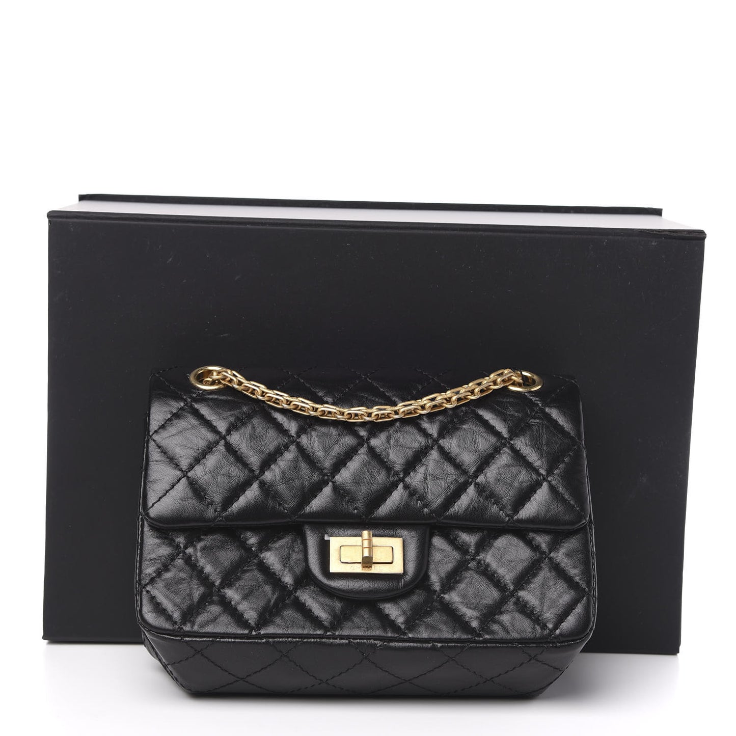 Aged Calfskin Quilted 2.55 Reissue Mini Flap Black