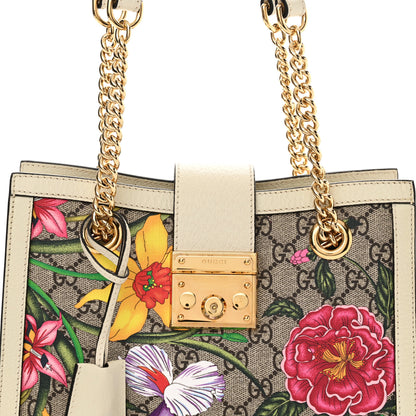 Gucci GG Supreme Monogram Flora Textured Calfskin Small Padlock Tote Beige Ebony Multicolor Mystic White 8 of 13