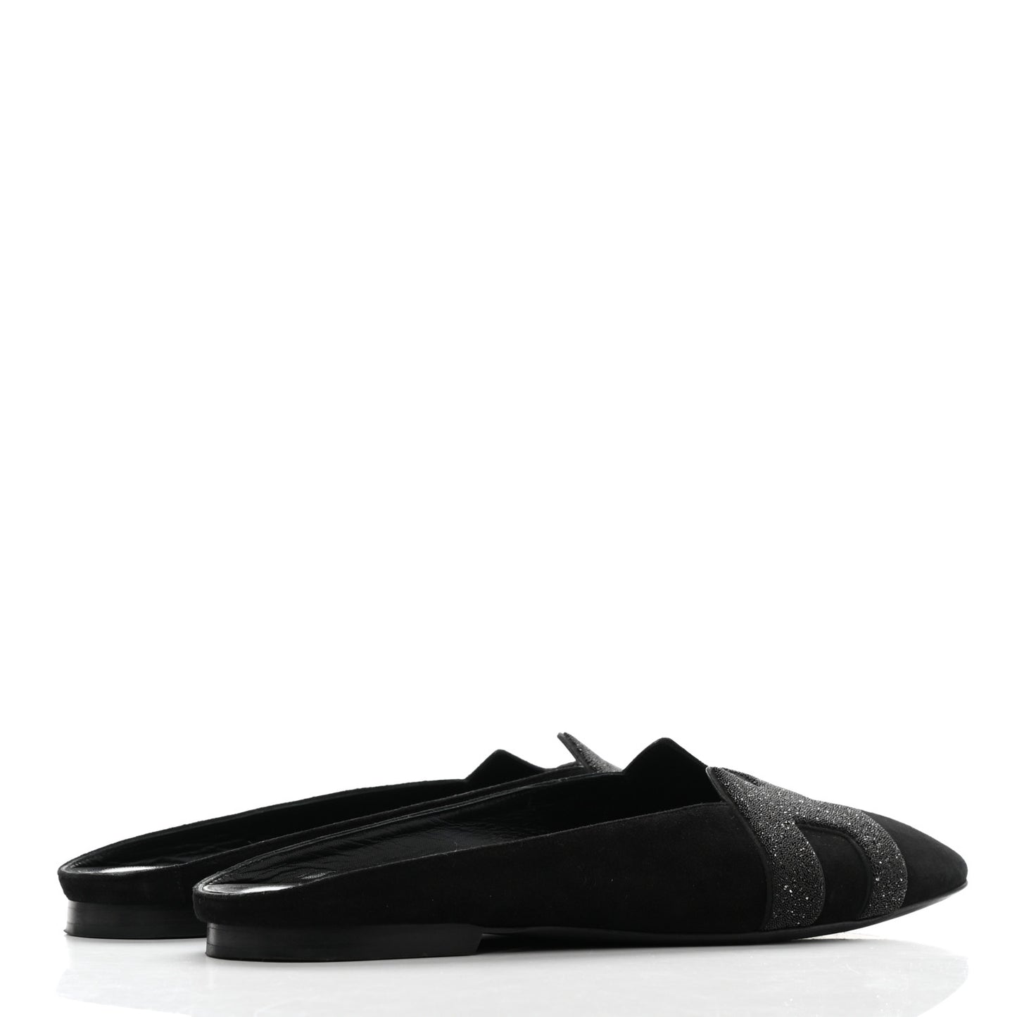 Satin Suede Goatskin Crystal Roxane Mules 39 Black