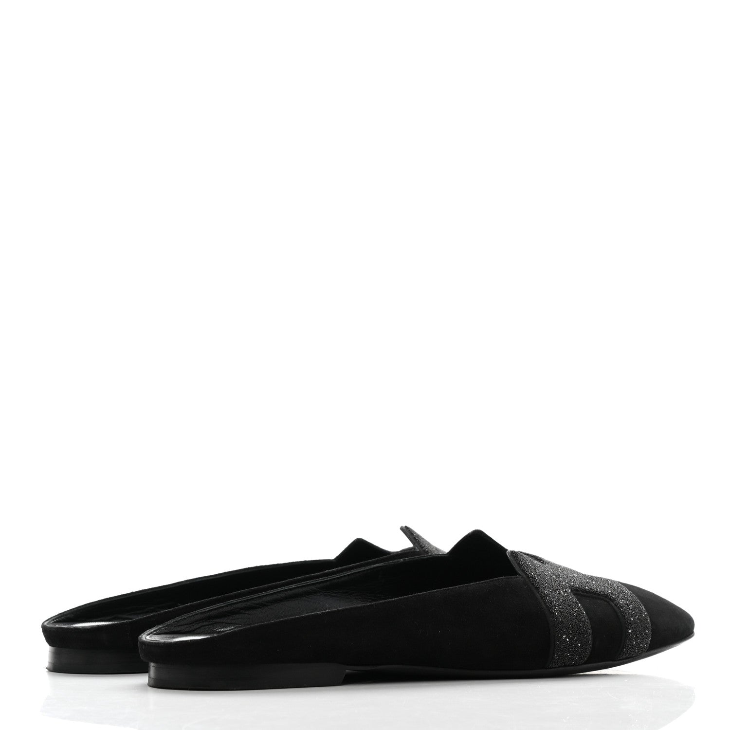 Hermes Satin Suede Goatskin Crystal Roxane Mules 39 Black 4 of 12