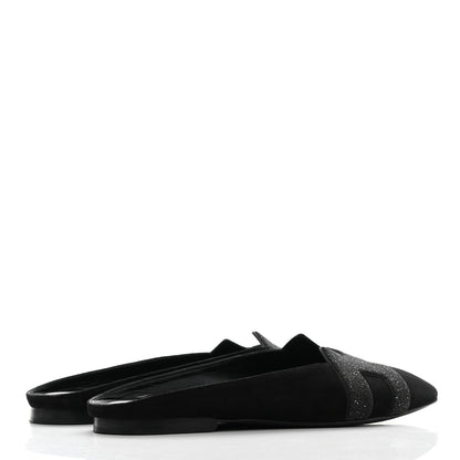 Hermes Satin Suede Goatskin Crystal Roxane Mules 39 Black 4 of 12