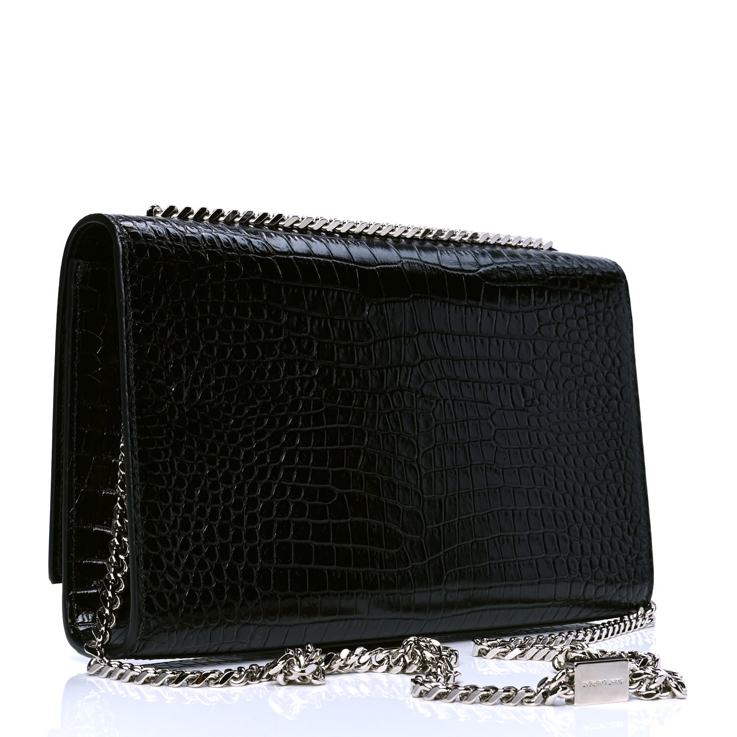 Saint Laurent Calfskin Crocodile Embossed Medium Classic Monogram Kate Tassel Satchel Black 2 of 5