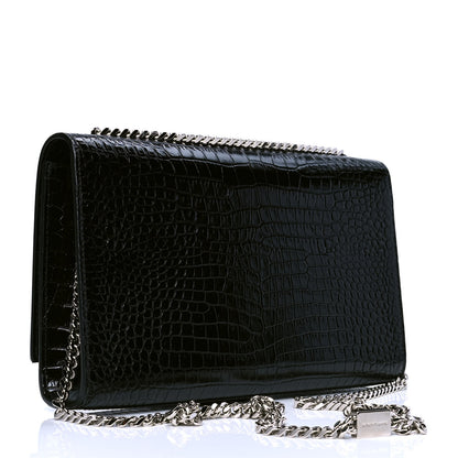 Saint Laurent Calfskin Crocodile Embossed Medium Classic Monogram Kate Tassel Satchel Black 2 of 5
