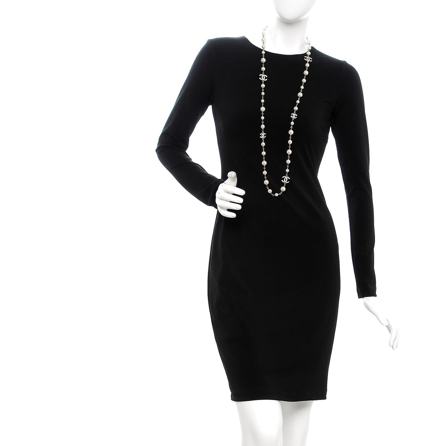 Crystal Pearl CC Long Necklace Silver