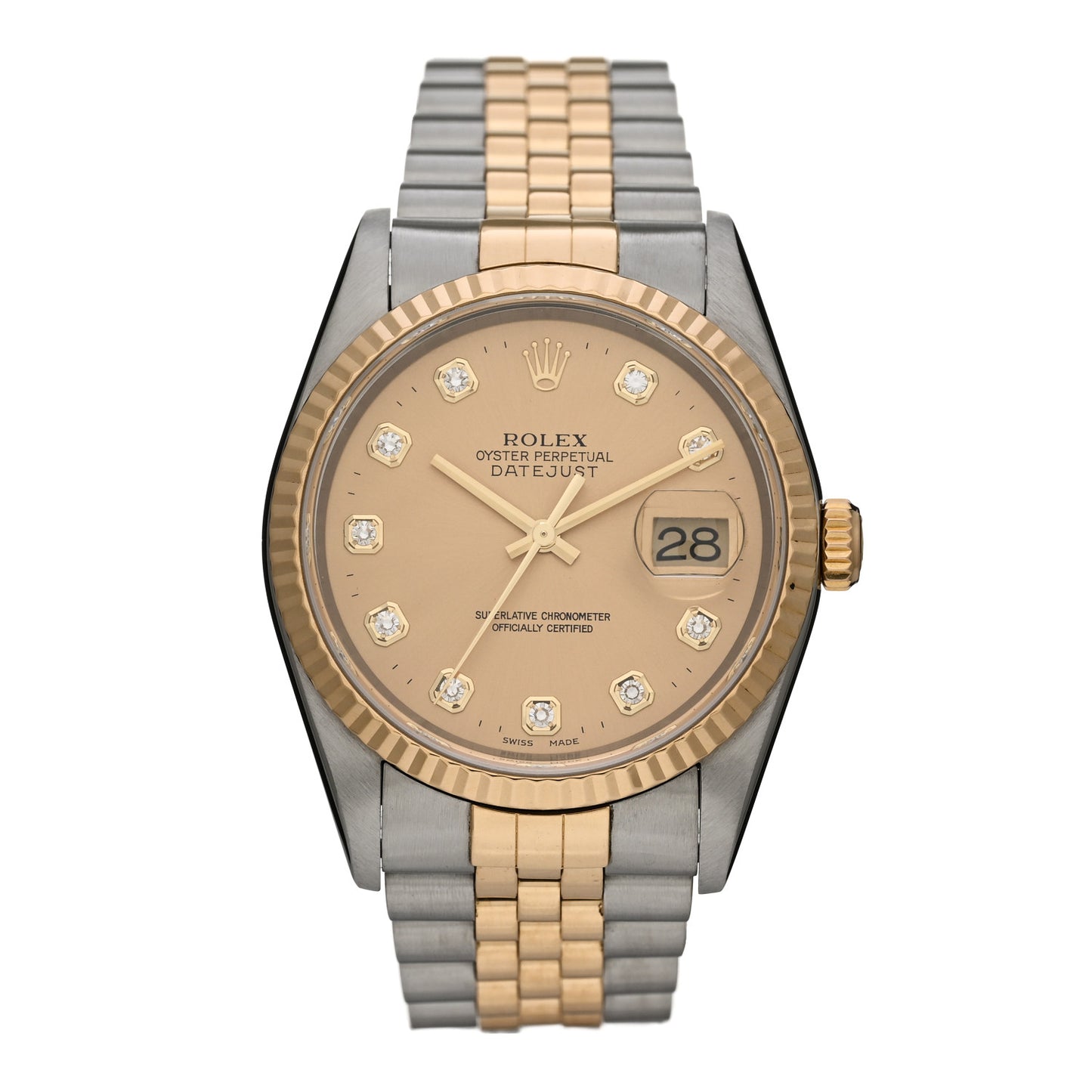 Stainless Steel 18K Yellow Gold Diamond 36mm Oyster Perpetual Datejust Watch Champagne 16233
