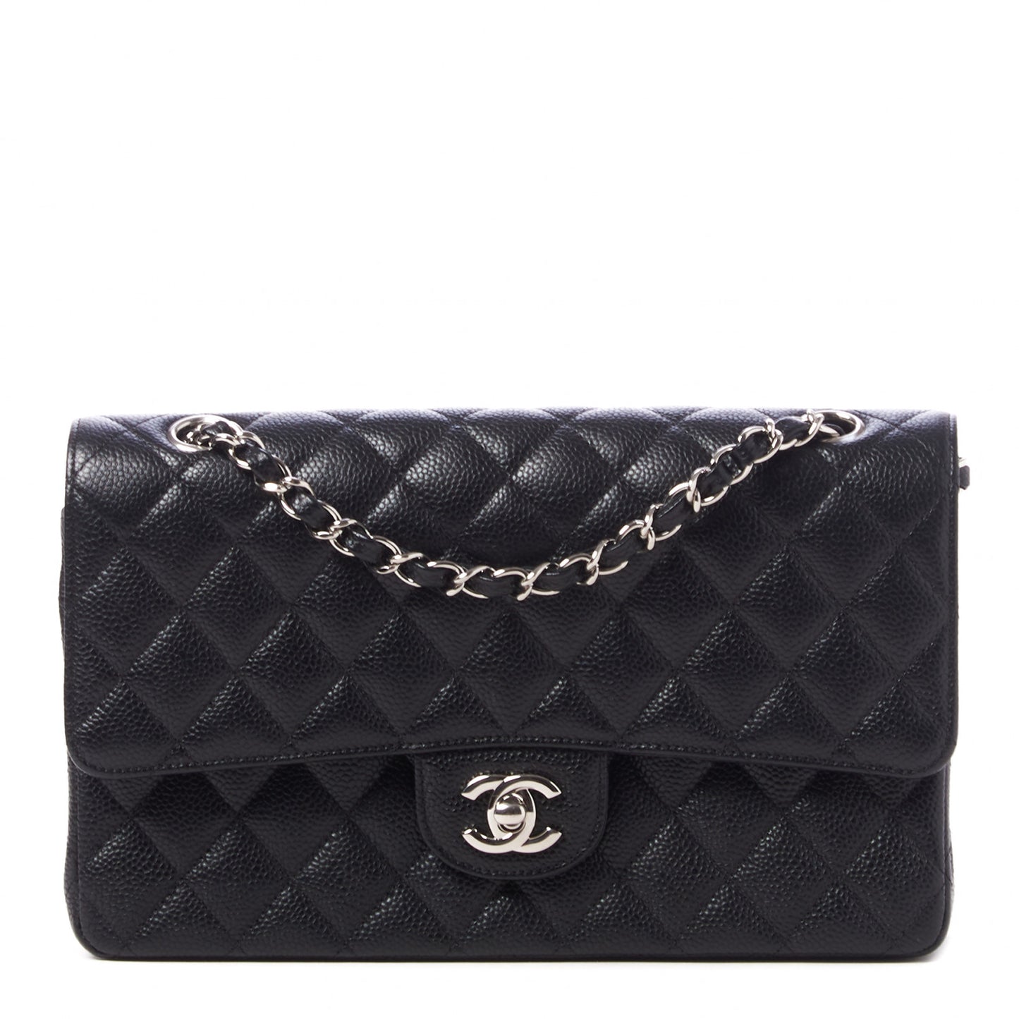 Caviar Quilted Medium Double Flap Black