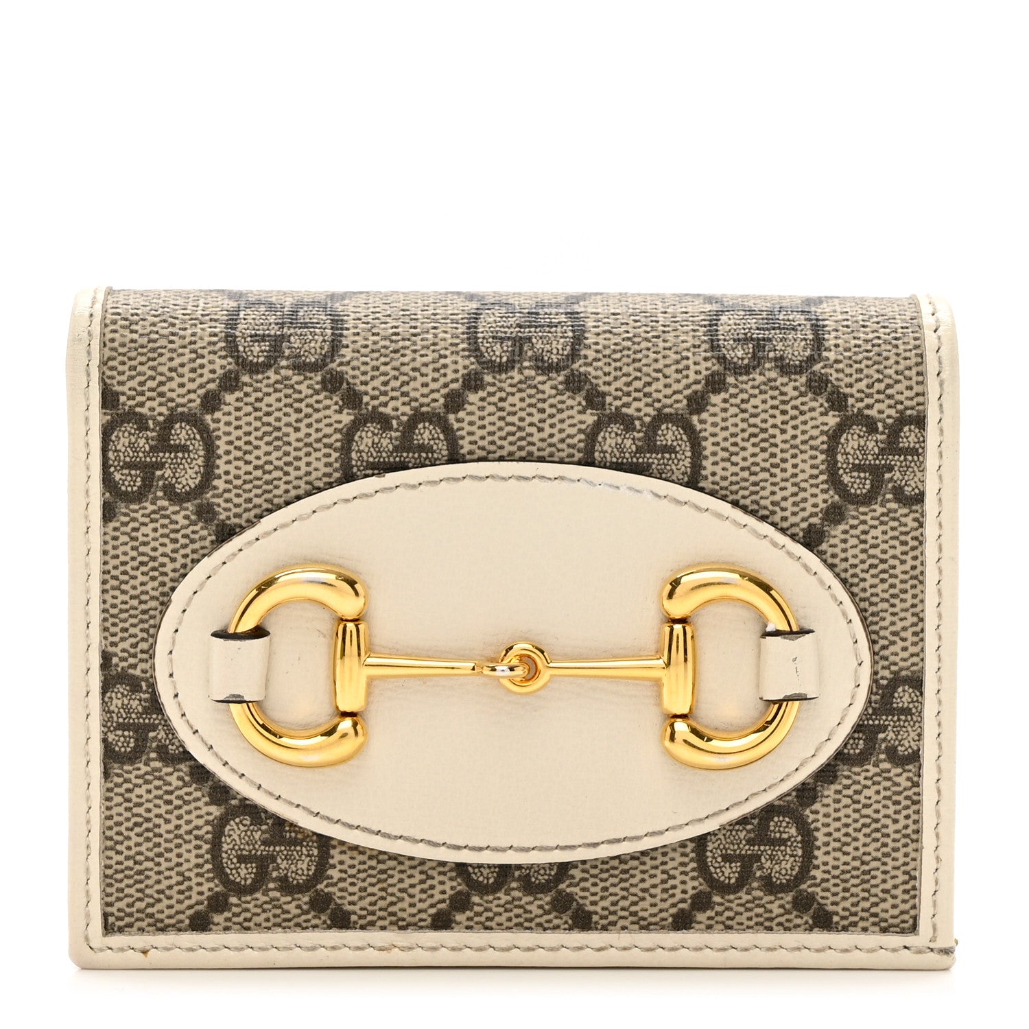 Gucci GG Supreme Monogram Azalea Calfskin Horsebit 1955 Card Case Wallet Beige Ebony Mystic White 1 of 7