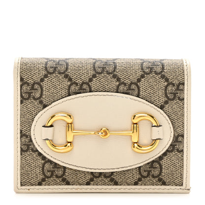 Gucci GG Supreme Monogram Azalea Calfskin Horsebit 1955 Card Case Wallet Beige Ebony Mystic White 1 of 7