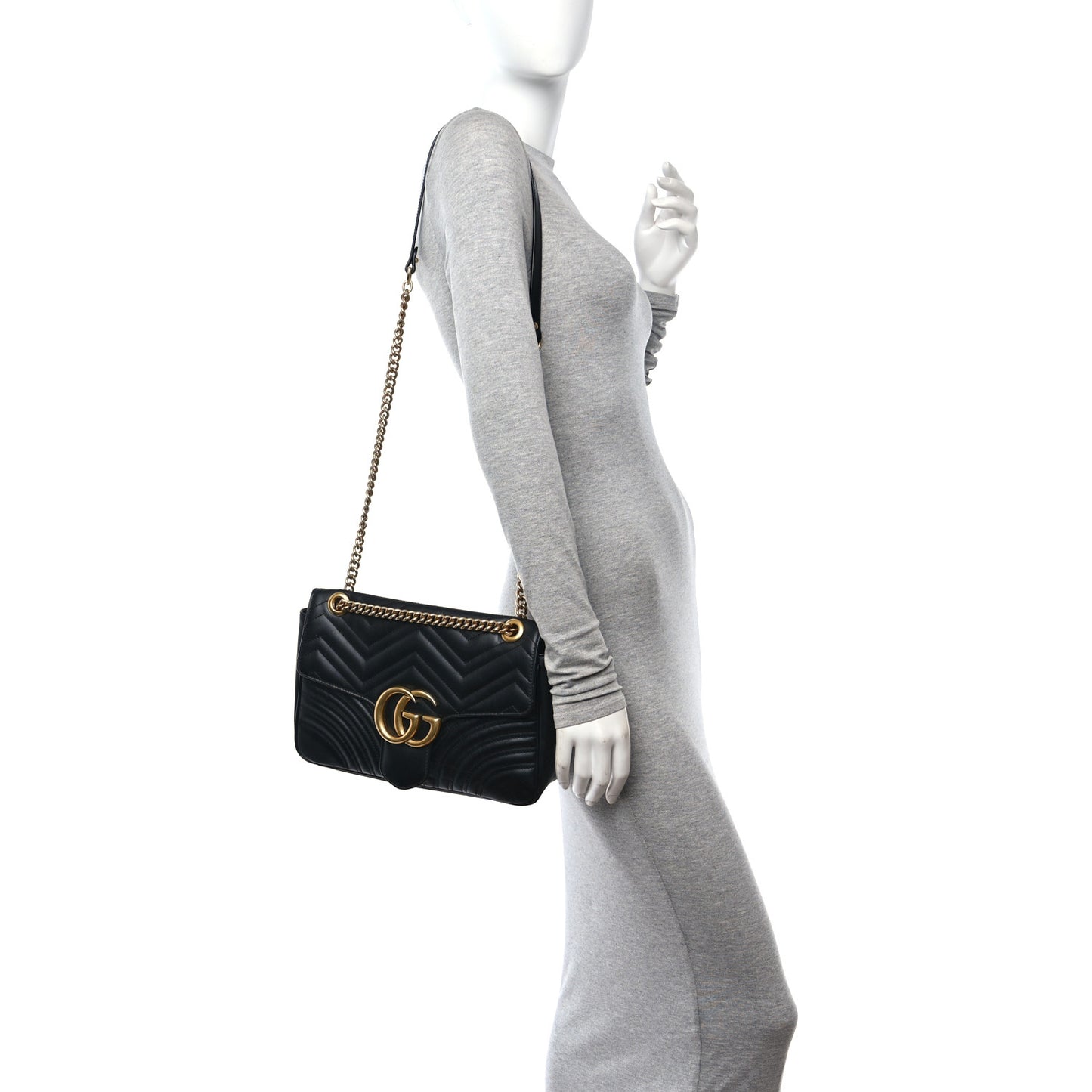 Calfskin Matelasse Medium GG Marmont Shoulder Bag Black