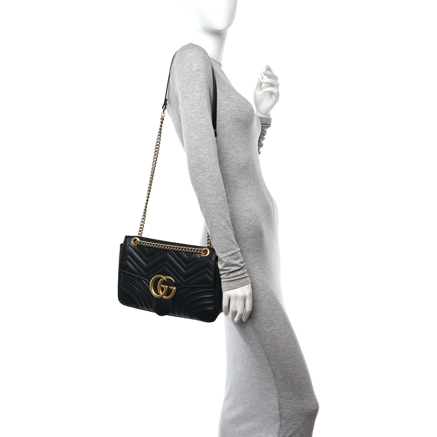 Gucci Calfskin Matelasse Medium GG Marmont Shoulder Bag Black 2 of 12