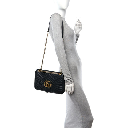 Gucci Calfskin Matelasse Medium GG Marmont Shoulder Bag Black 2 of 12