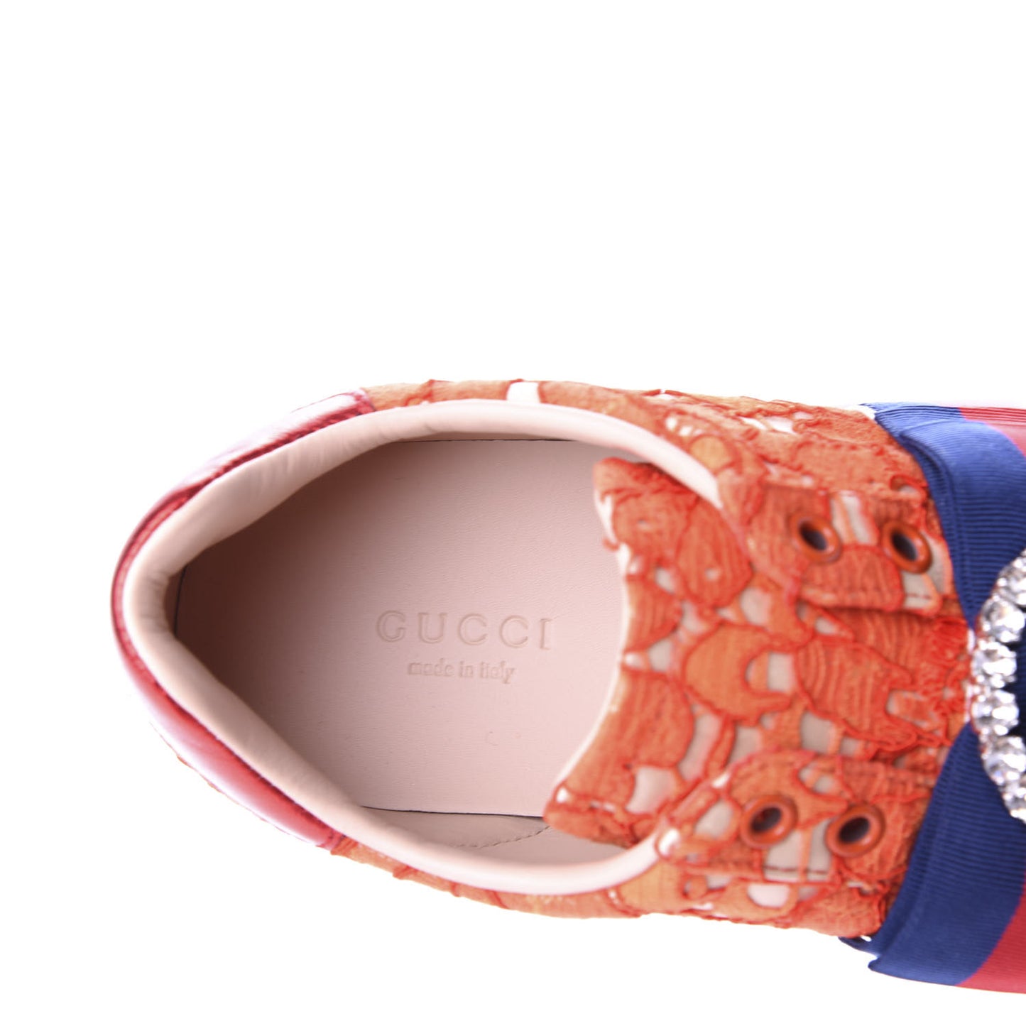 Lace Crystal Sylvie Web Flower Leaf Womens Ace Sneakers 36.5 Hot Orange Tan Beige