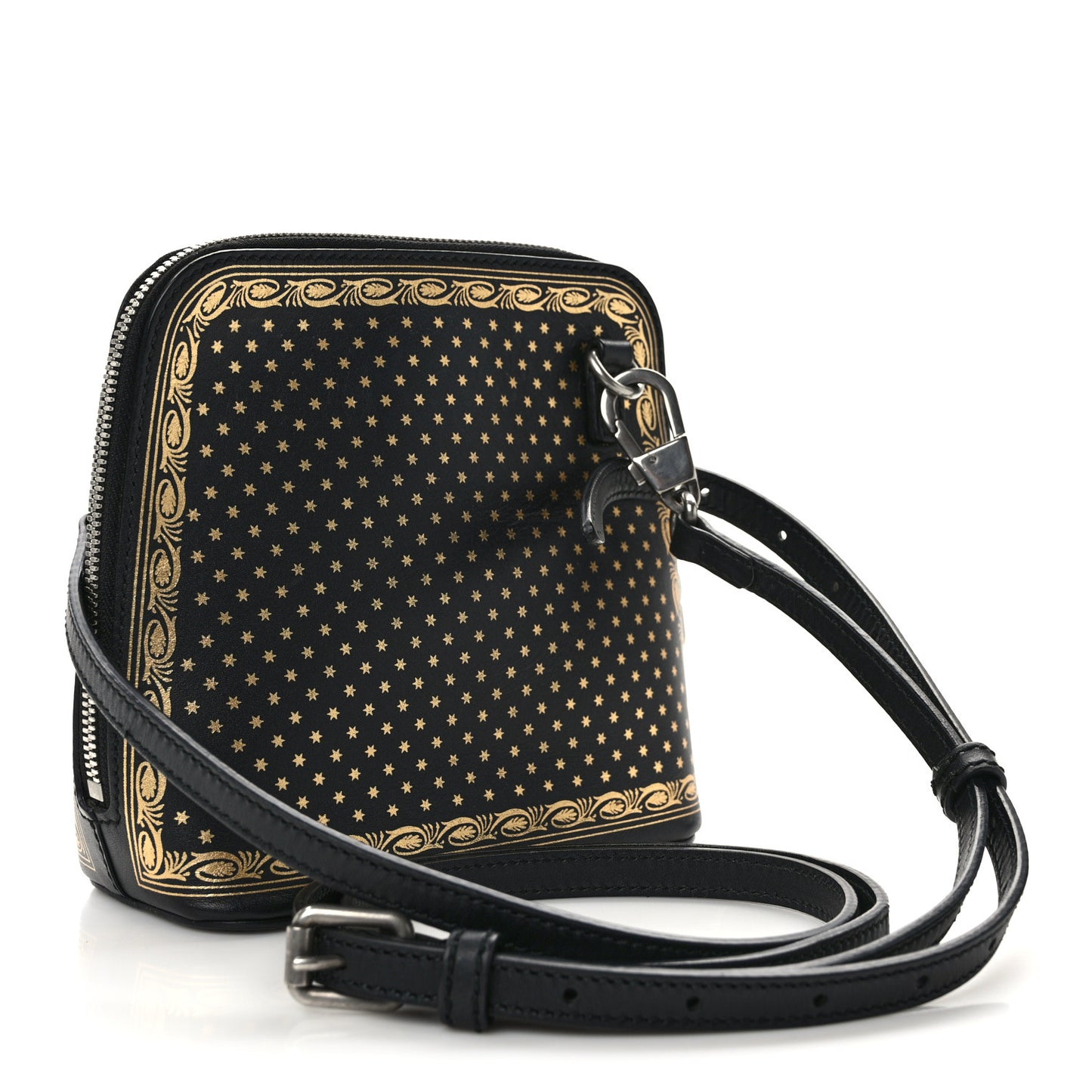 X SEGA Calfskin GUCCY Stars Mini Dome Shoulder Bag Black Gold