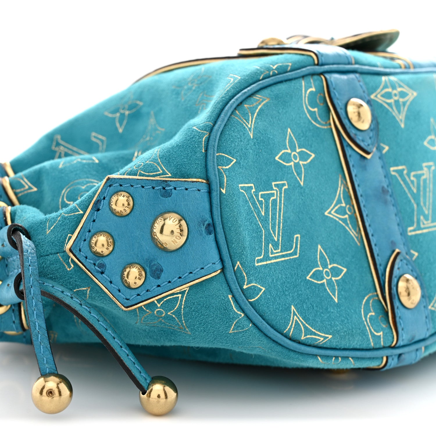 Louis Vuitton Monogram Suede Ostrich Theda GM Turquoise 9 of 10