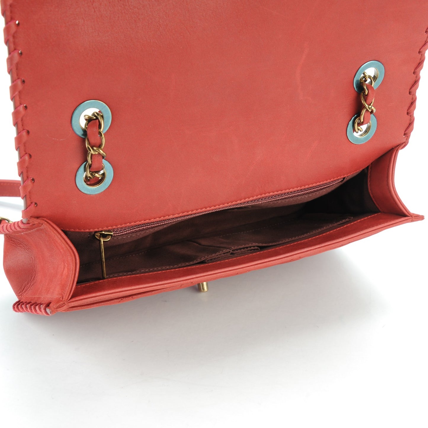 Suede Calfskin Jumbo Happy Stitch Flap Red