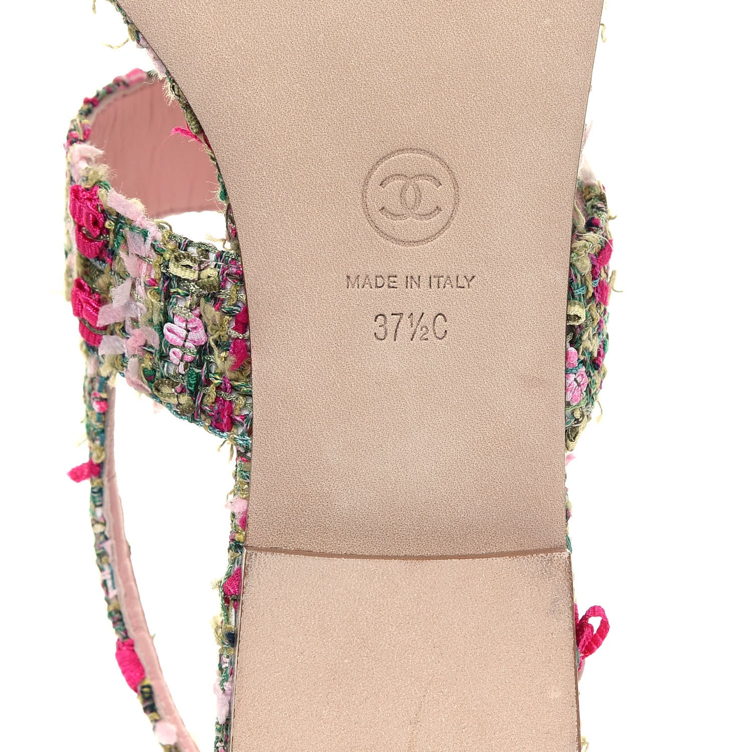 Chanel Tweed CC Logo Thong Sandals 37.5 Green Pink White 6 of 11