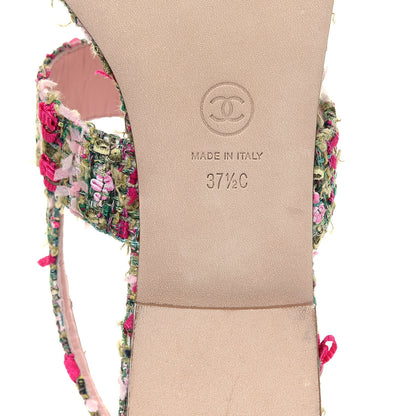 Chanel Tweed CC Logo Thong Sandals 37.5 Green Pink White 6 of 11