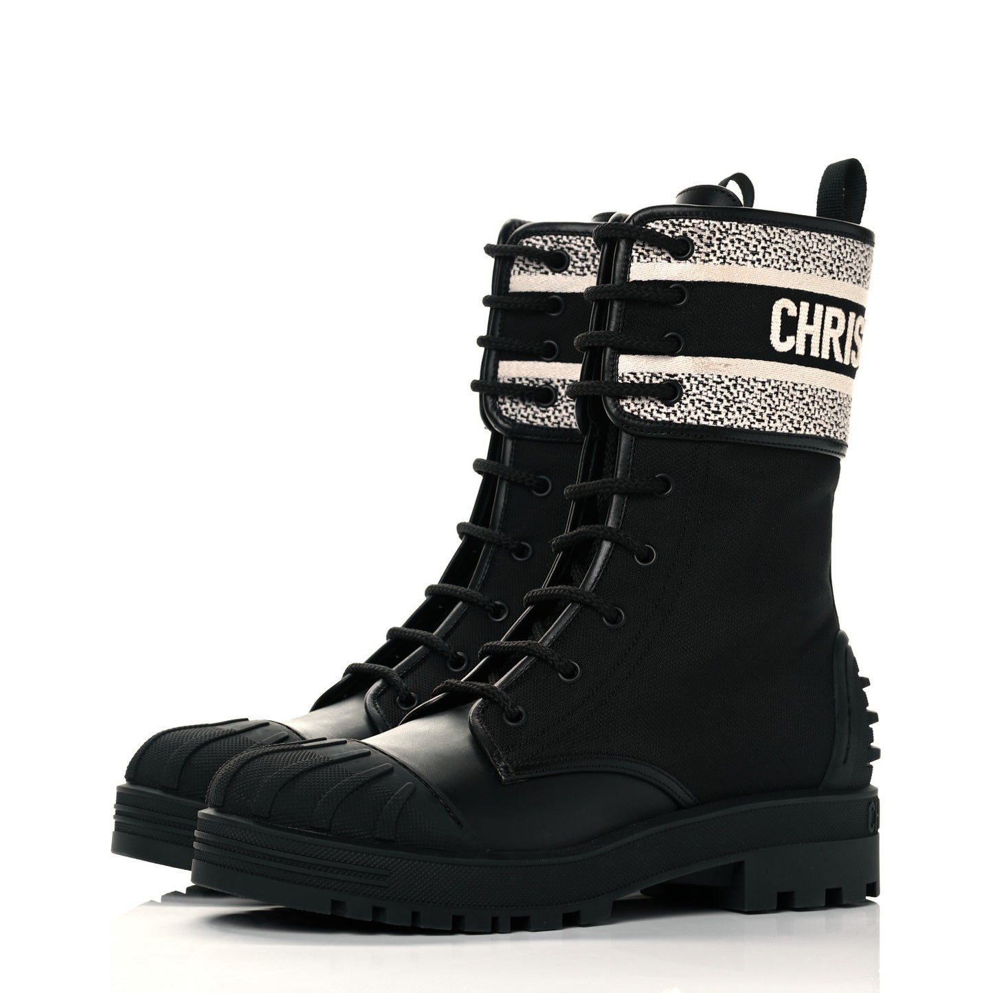 Calfskin Technical Fabric D-Major Ankle Boots 39 Black White