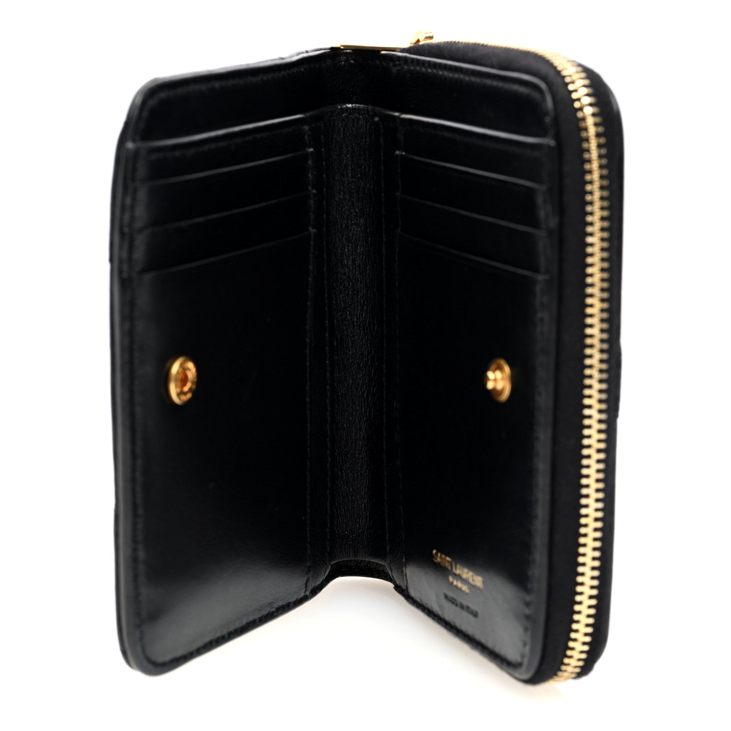Saint Laurent Lambskin Matelasse Chevron Monogram Compact Zip Around Wallet Black 5 of 8