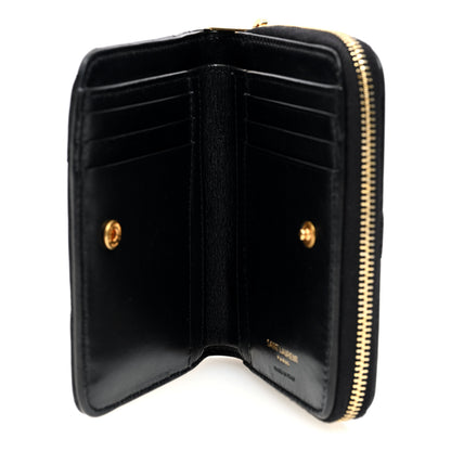 Saint Laurent Lambskin Matelasse Chevron Monogram Compact Zip Around Wallet Black 5 of 8