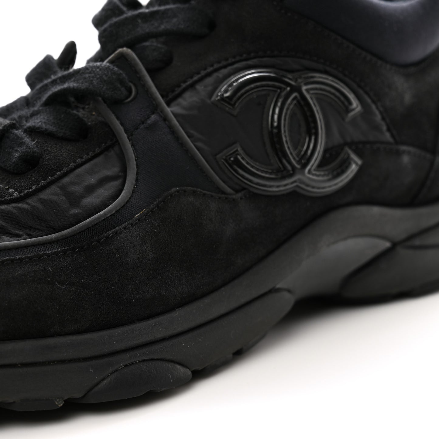 Fabric Calfskin Suede CC Sneakers 38 Black