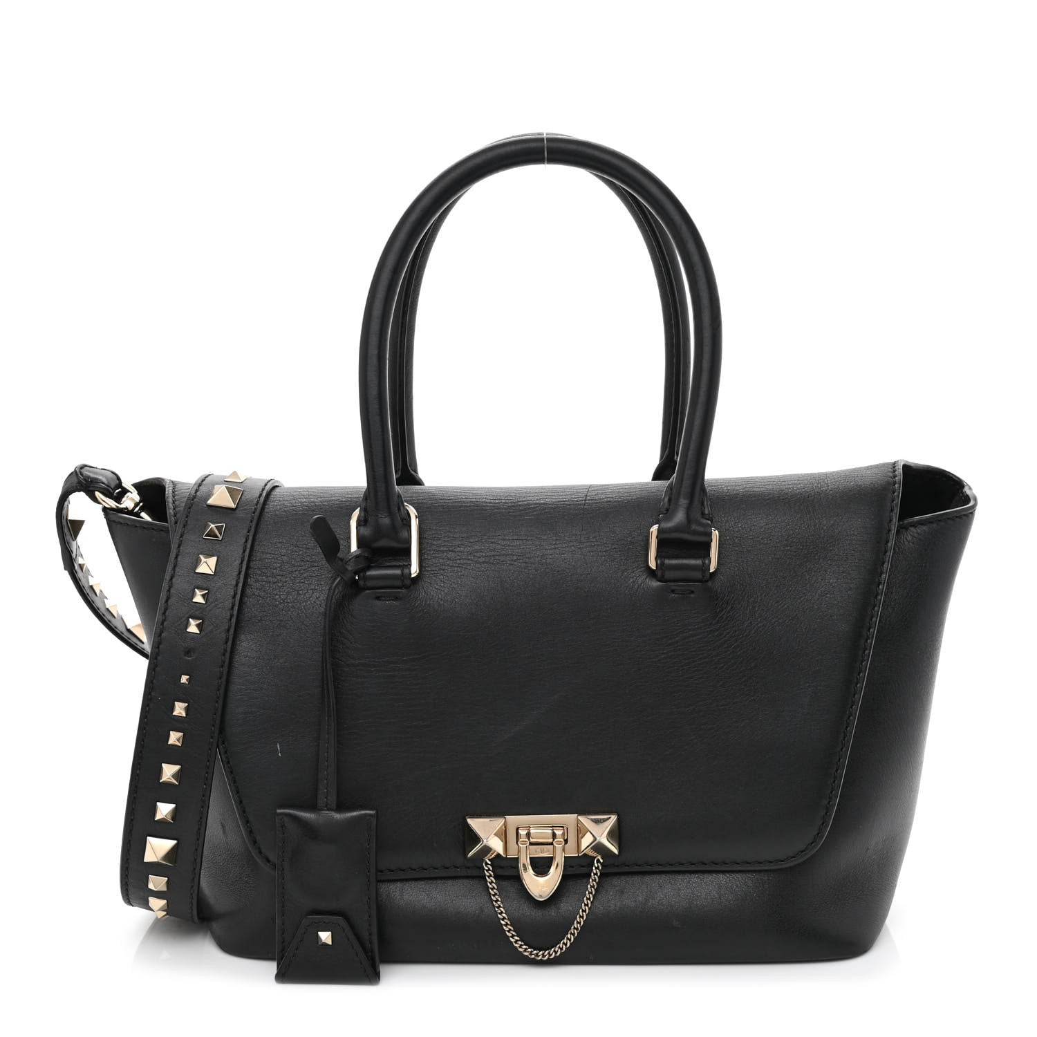 Valentino Garavani Calfskin Small Rockstud Demilune Double Handle Satchel Black 1 of 14