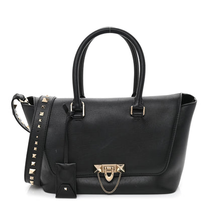 Valentino Garavani Calfskin Small Rockstud Demilune Double Handle Satchel Black 1 of 14