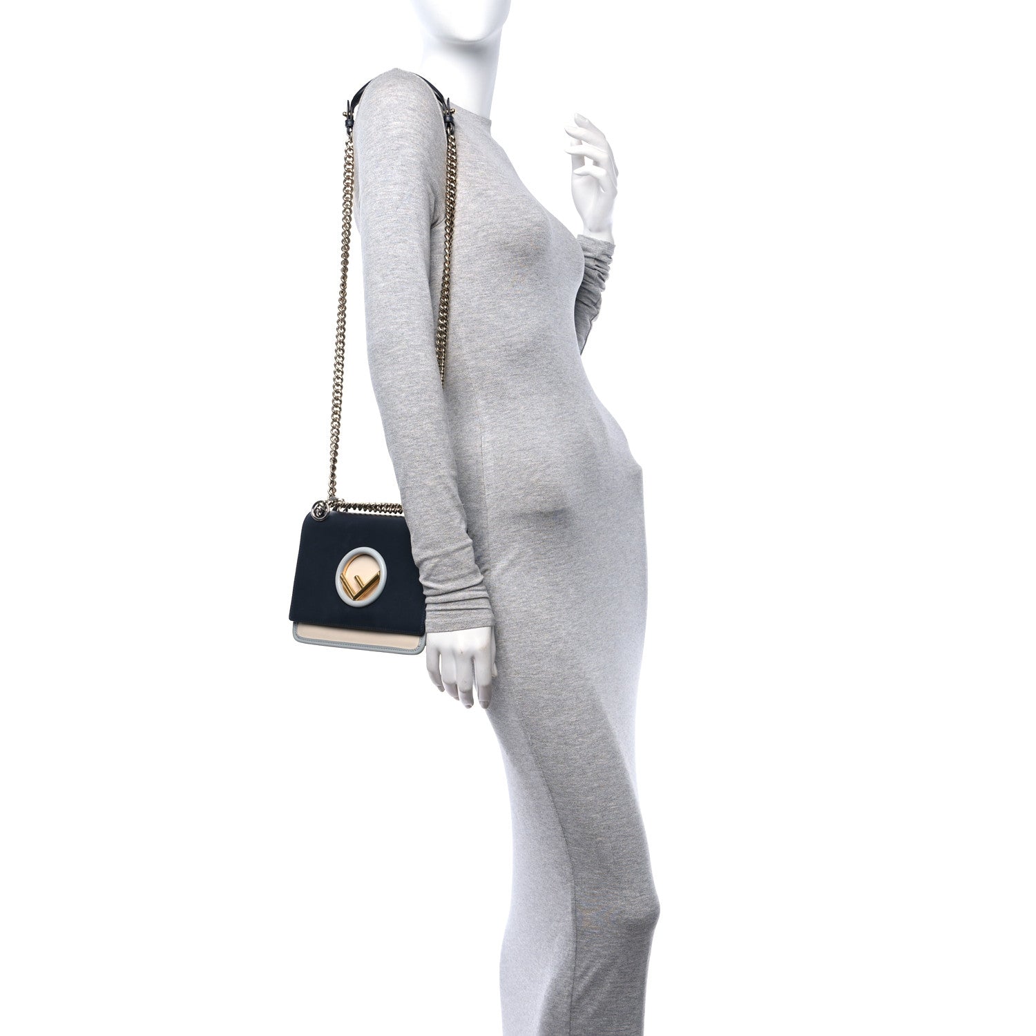 Fendi Vitello Century Opaco F is Fendi Small Kan I Shoulder Bag Blue Beige 2 of 10