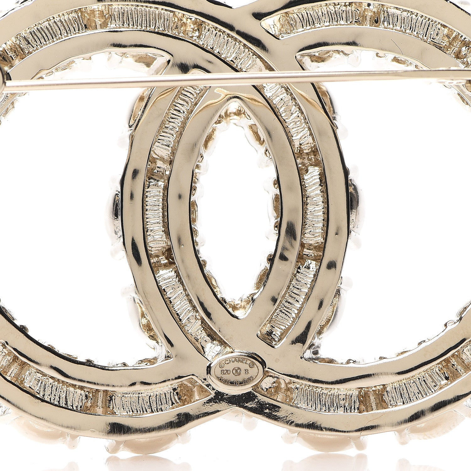 Chanel Crystal Pearl CC Dazzling Domino Brooch Gold 3 of 4
