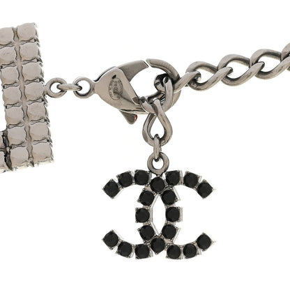 Chanel Crystal CC Logo Choker Necklace Silver Black 5 of 5