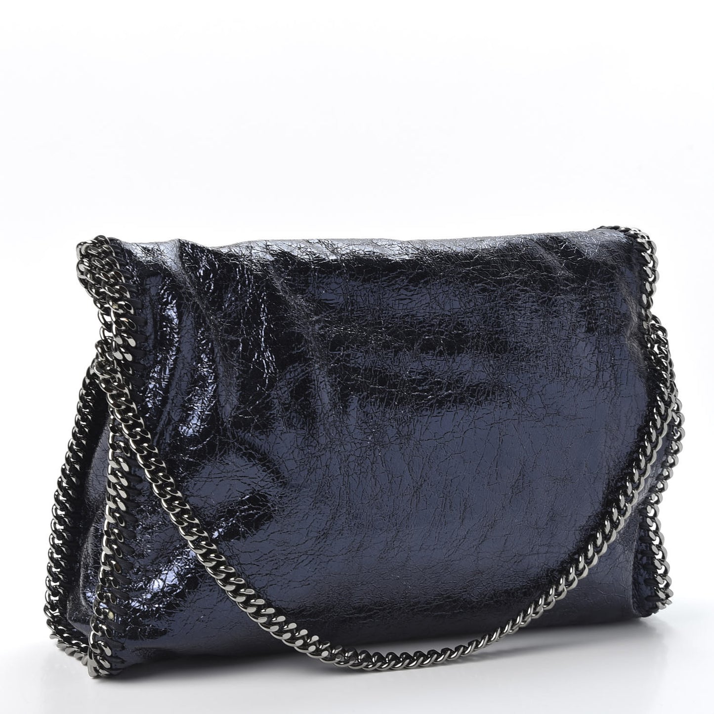 Metallic Crackle Falabella Fold Over Tote Navy