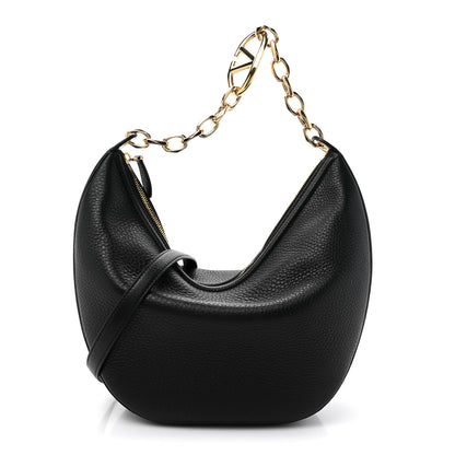 Valentino Garavani Grainy Calfskin Small Vlogo Moon Hobo Bag Black 1 of 10