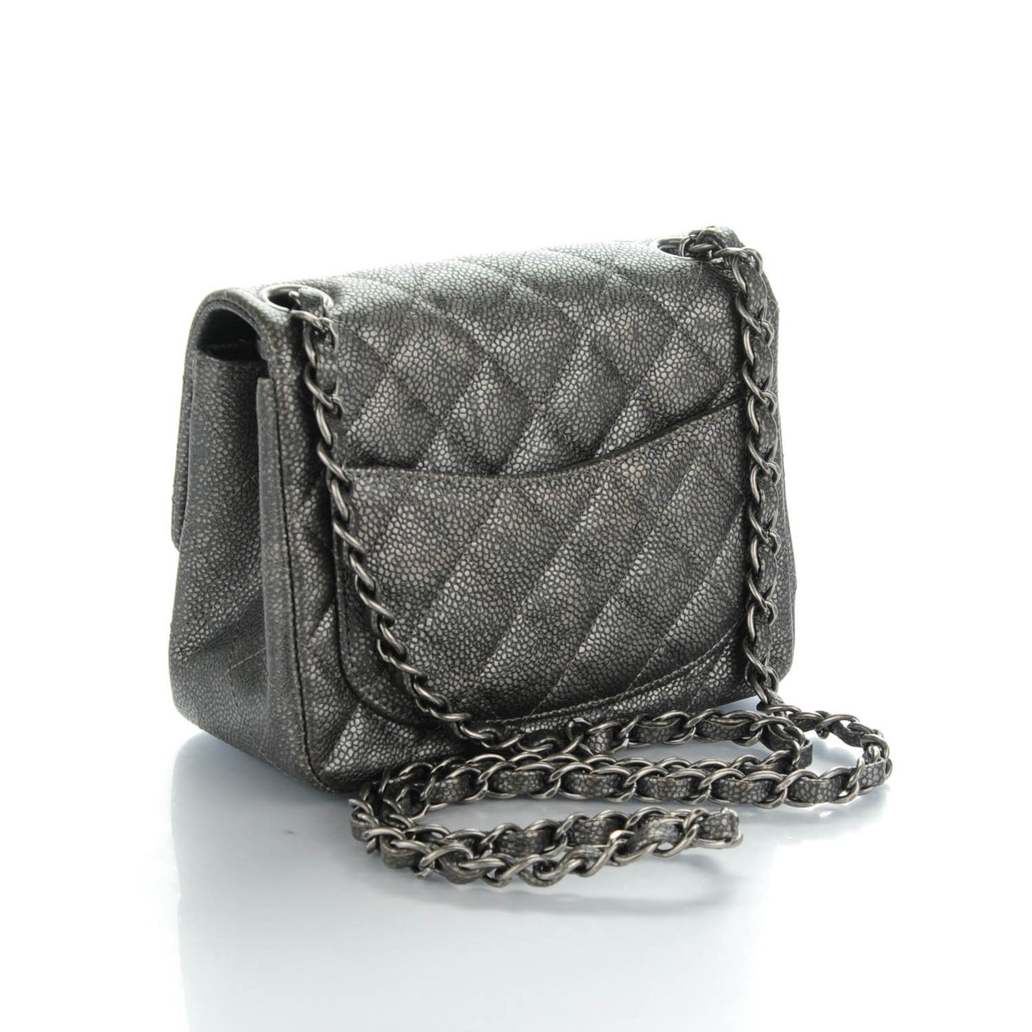 Metallic Caviar Quilted Mini Square Flap Dark Grey