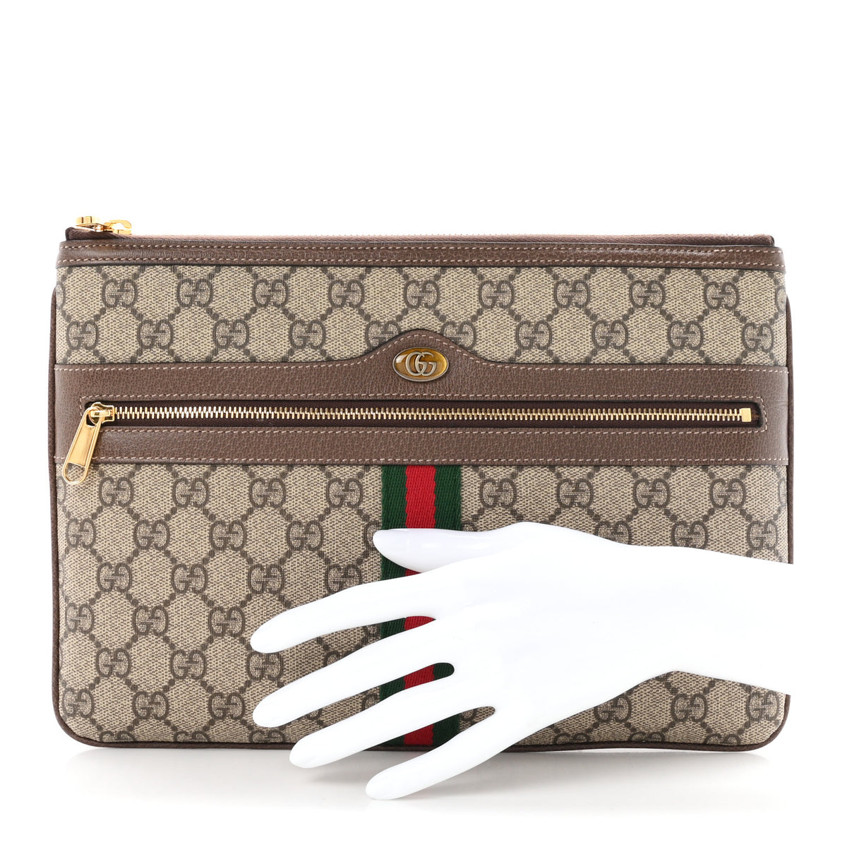 GG Supreme Monogram Large Ophidia Pouch Clutch Brown