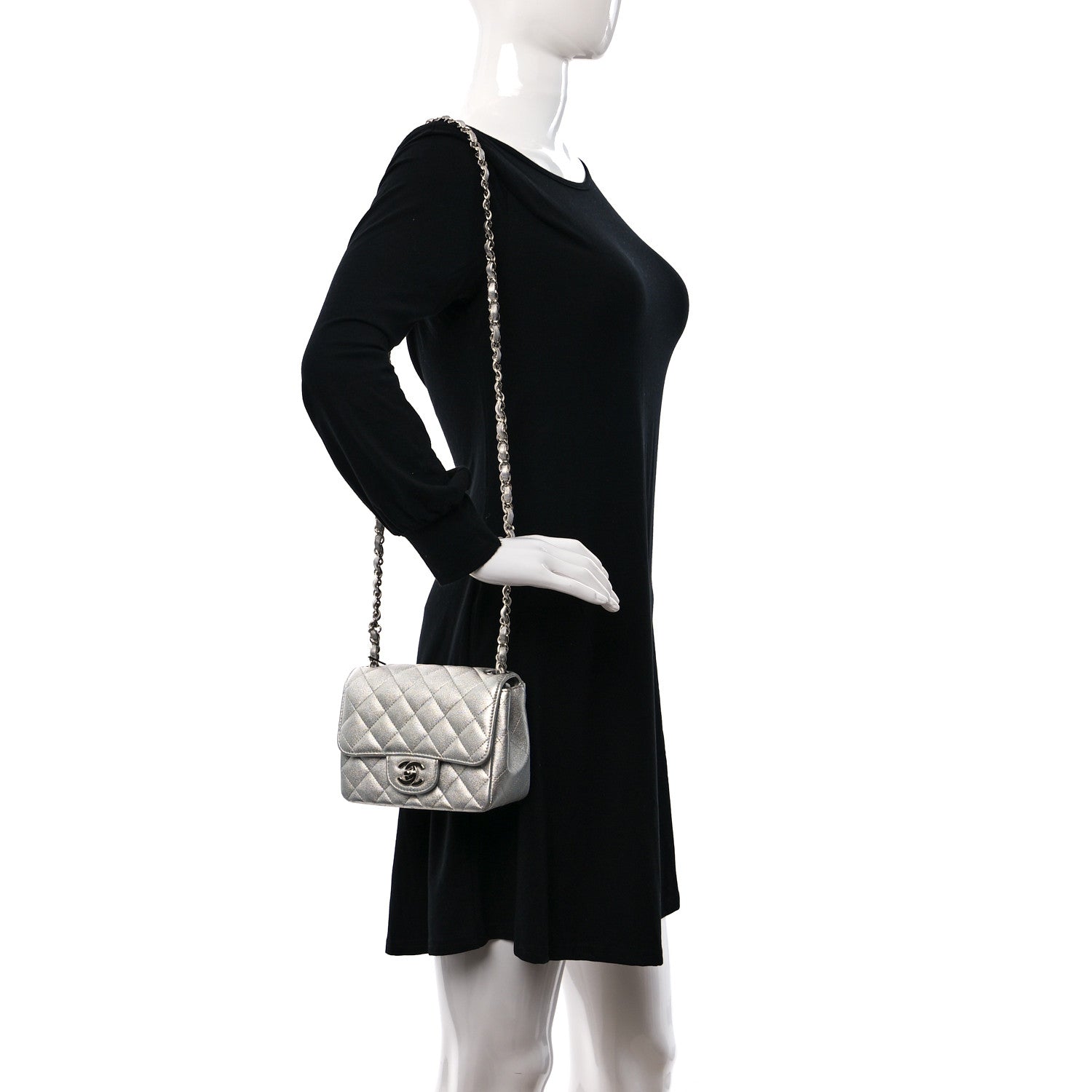 Chanel Metallic Lambskin Quilted Mini Square Flap Silver 2 of 11