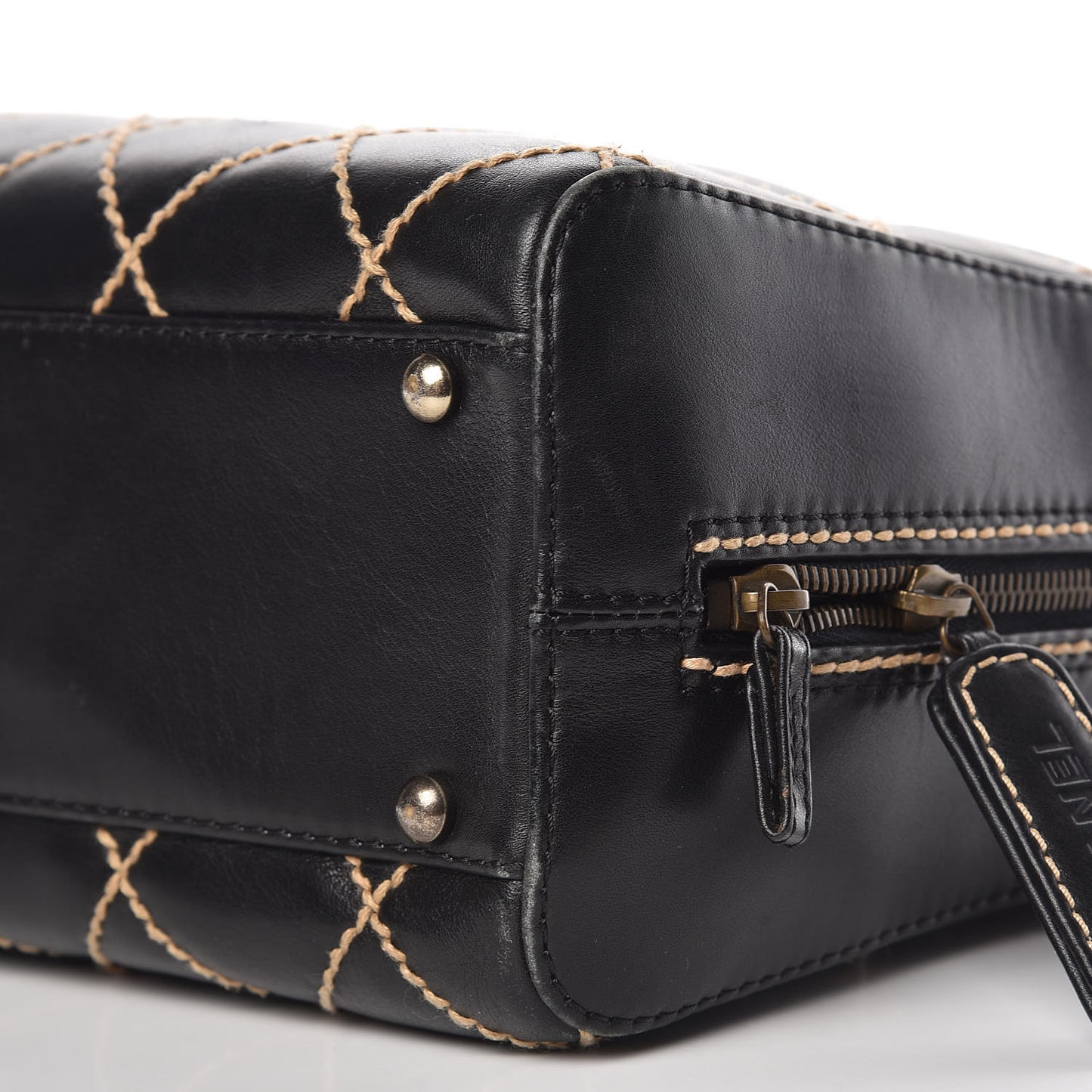 Calfskin Wild Stitch Top Handle Bag Black