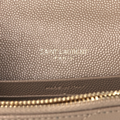 Saint Laurent Grain De Poudre Matelasse Chevron Monogram Envelope Chain Wallet Deep Beige 5 of 9
