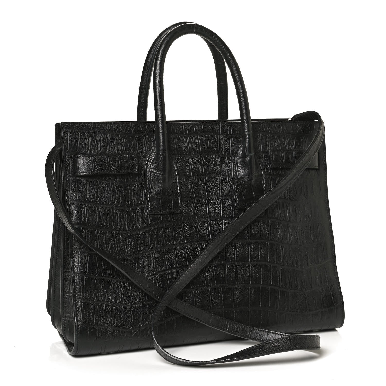 Saint Laurent Calfskin Crocodile Embossed Small Sac de Jour Black 3 of 12