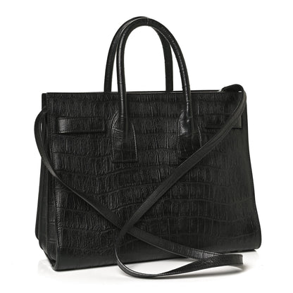 Saint Laurent Calfskin Crocodile Embossed Small Sac de Jour Black 3 of 12