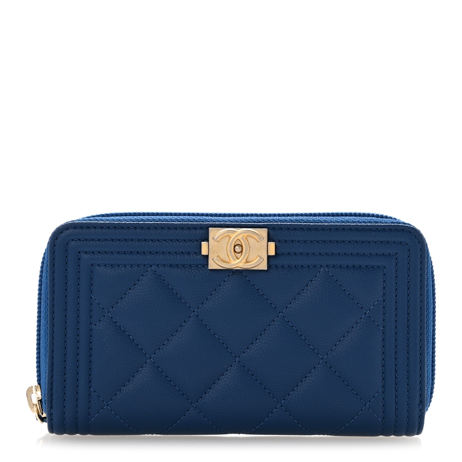 Chanel Caviar Quilted Boy Small Zip Around Wallet Blue 1 of 9