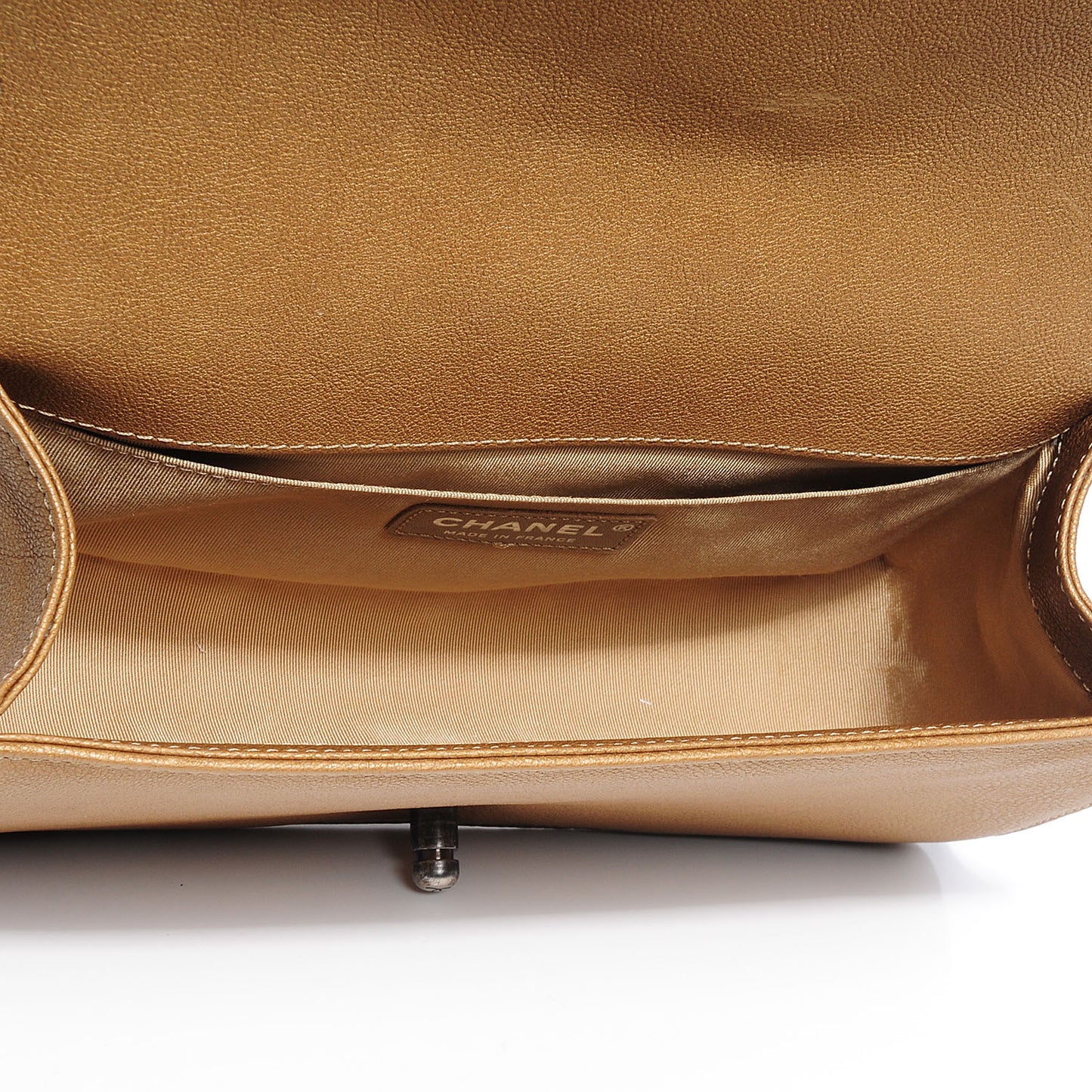 Metallic Calfskin Quilted Medium Boy Flap Dark Gold