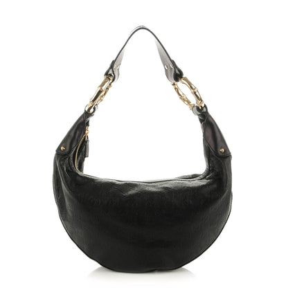 Gucci Guccissima Half Moon Bamboo Ring Hobo Black 1 of 7