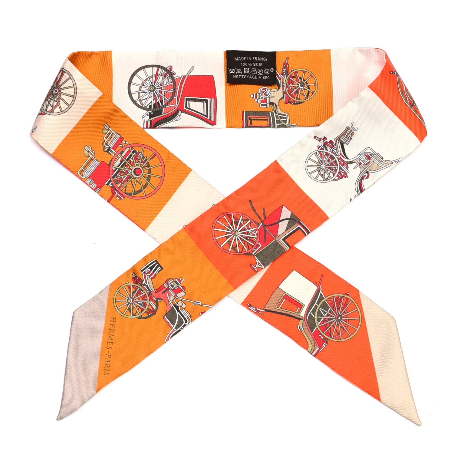 Hermes Silk Les Voitures Exquises Twilly Orange Beige Kaki 2 of 8