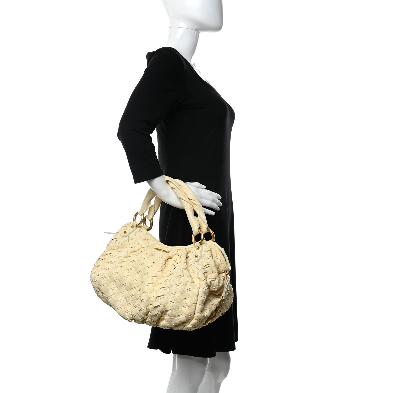 Miu Miu Nappa Woven Top Handle Satchel Beige 2 of 12